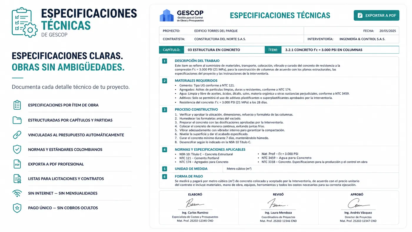 Resumen de Especificaciones Técnicas